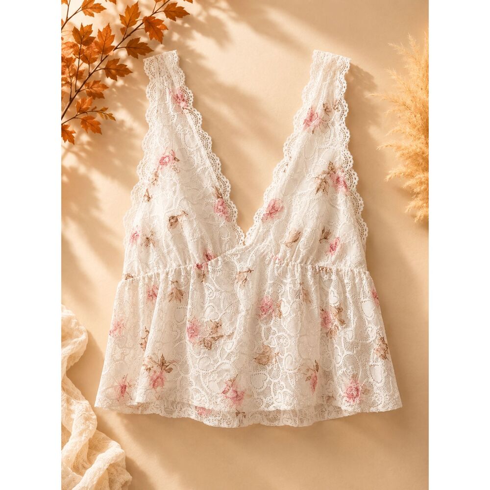 ROMWE White Floral Lace Corset Tank Top Size Medium